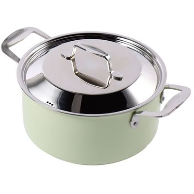 Korean original imported three-layer stainless steel double-handled soup pot, green, beige, pink, 20cm (color can be noted for selection)