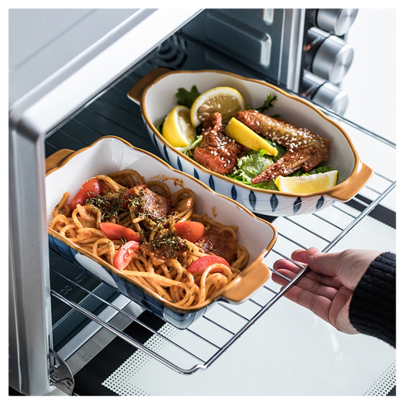 Ceramic double-ear baking tray, cheese rice baking tray, oven bowl, microwave suitable salad bowl undefined
