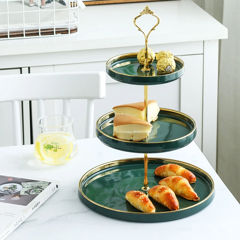 One-piece delivery: dark green European-style three-layer pastry plate, afternoon tea double-layer fruit plate, ceramic tableware, cake plate detail image 8