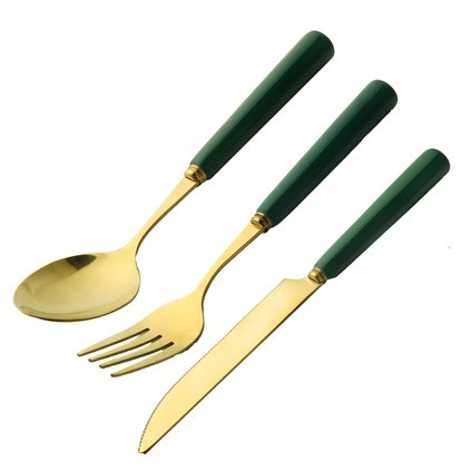 Nordic retro ins304 stainless steel peacock green Western cuisine knives, steak tableware, knife, fork and spoon set for merchants details Picture
