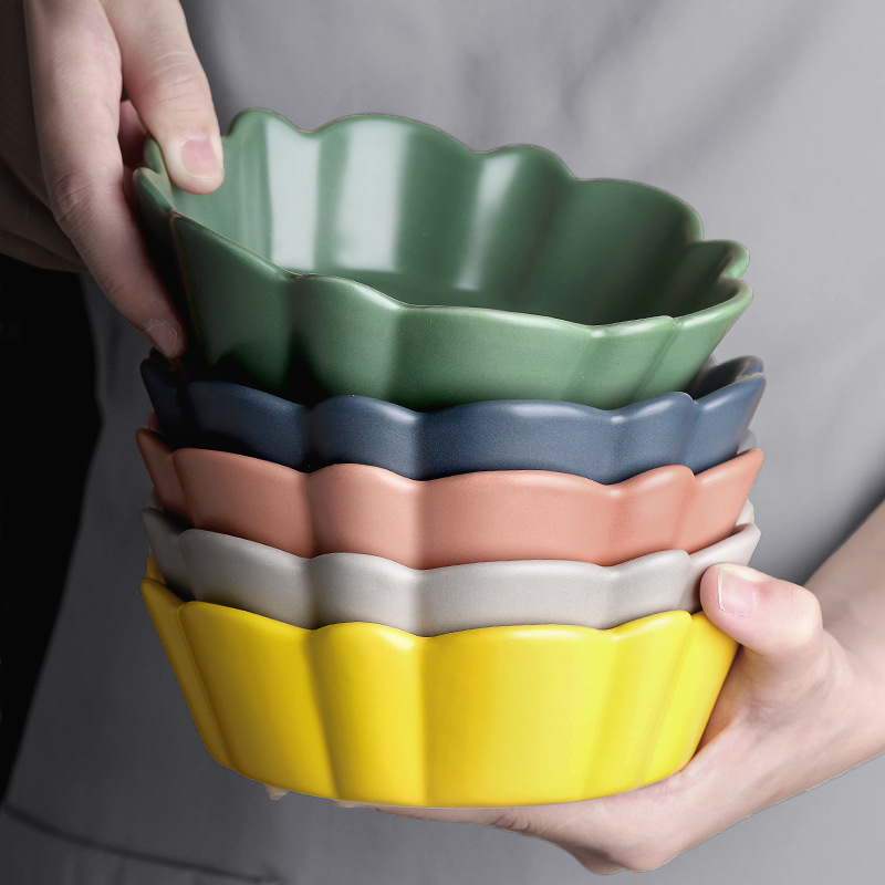 北欧简约纯色陶瓷花形碗家用饭碗烤碗水果碗沙拉碗甜品碗单个日式详情图8