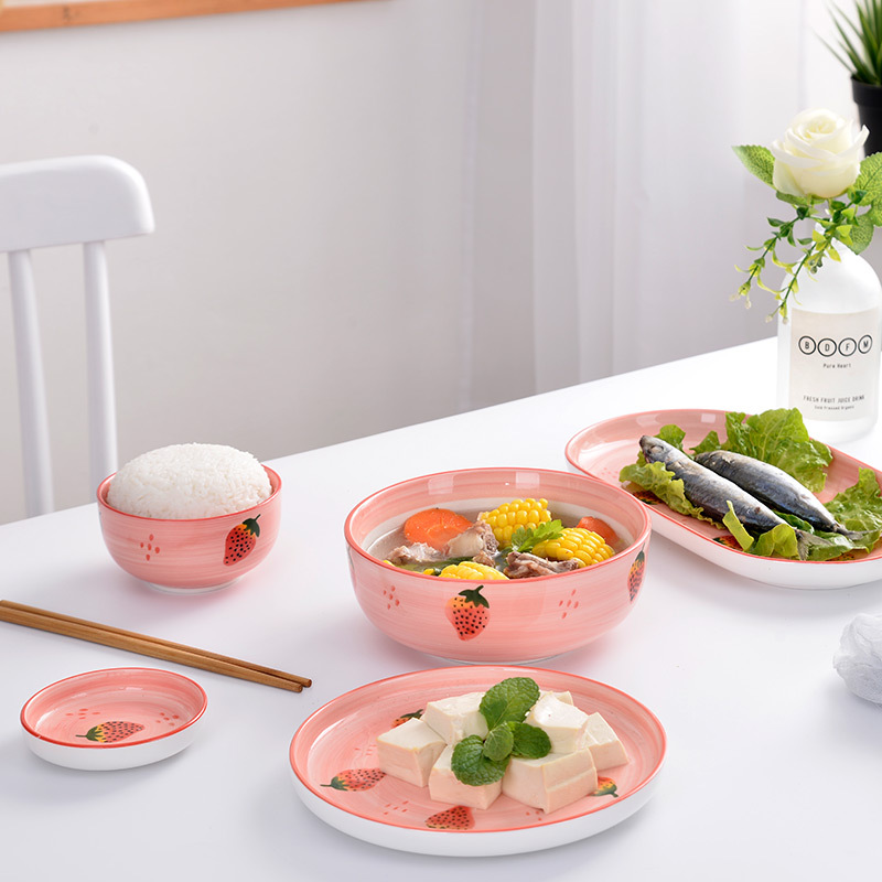 草莓餐具陶瓷碗盘碗碟套装家用情侣饭碗可爱单个简约组合圆形餐具详情图8