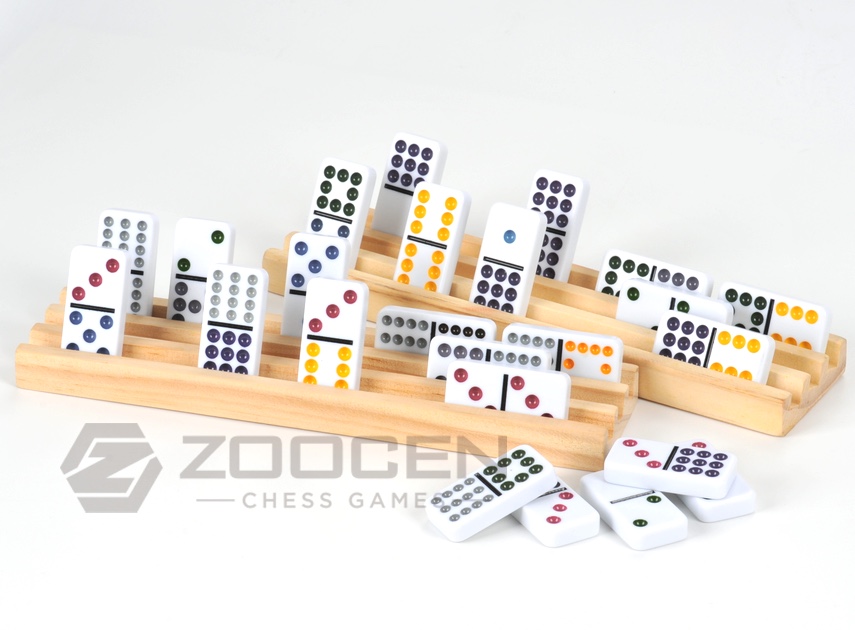 Two Racks of 12 dominoes and the tray ZOOCEN 4 Rolid Wooden Domino were Racks details Picture