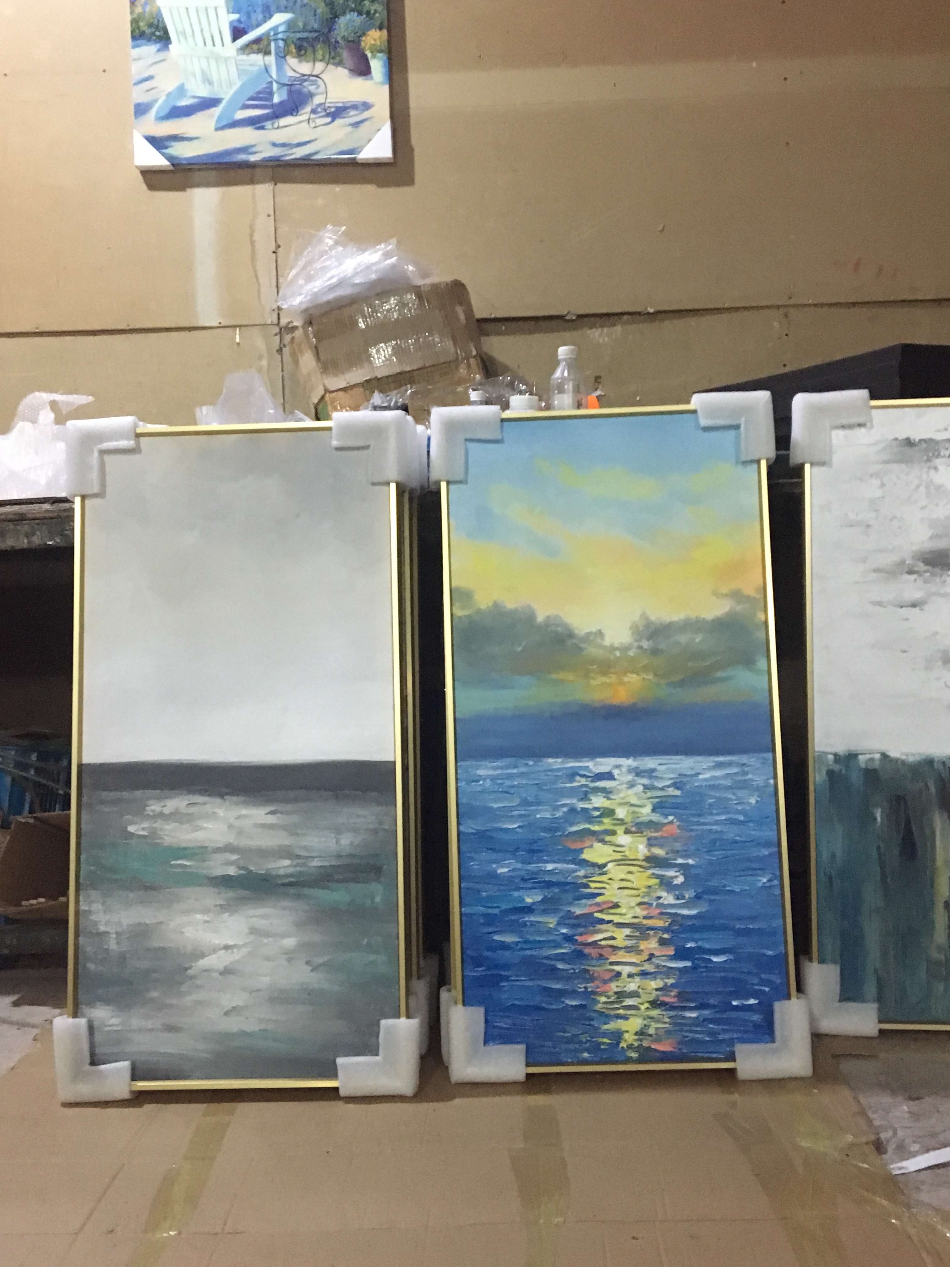 现代简约油画海洋关系列铝合金纯手绘装饰画产品图