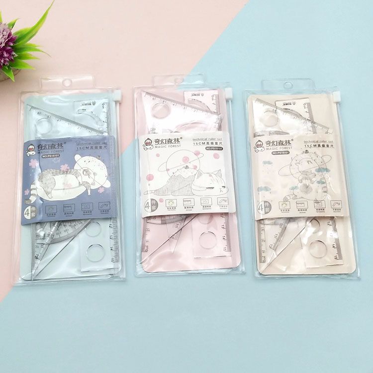Factory direct sales of multi-functional ruler sets, transparent ruler sets, ruler protractors, set triangles, four-piece sets Application Scenario