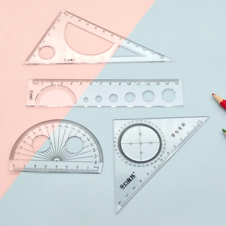 Factory direct sales of multi-functional ruler sets, transparent ruler sets, ruler protractors, set triangles, four-piece sets detail image 1
