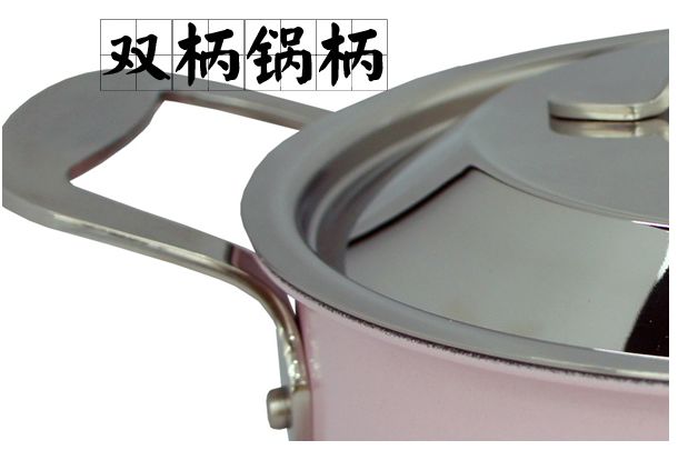 Código de cocina coreano original importado rosa tres capas de acero inoxidable doble mango olla 20cm details Picture