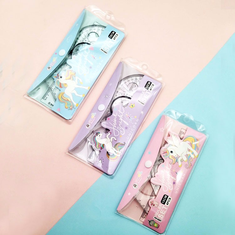 Factory direct sales 15cm Unicorn ruler set, cute Korean version, fresh and creative ruler set detail image 2