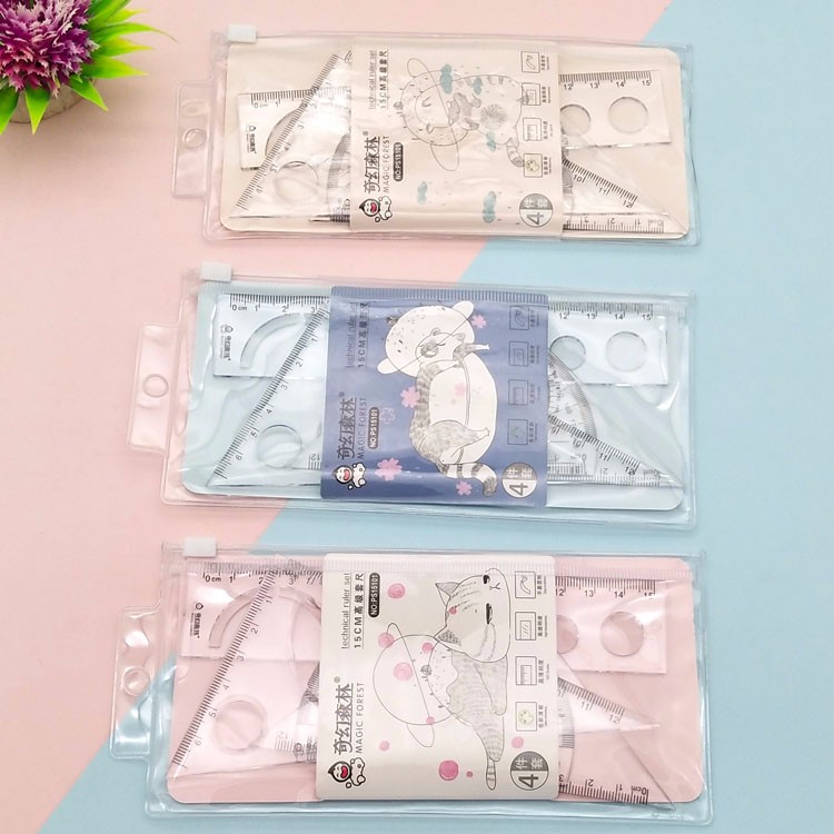 Factory direct sales of multi-functional ruler sets, transparent ruler sets, ruler protractors, set triangles, four-piece sets detail image 2