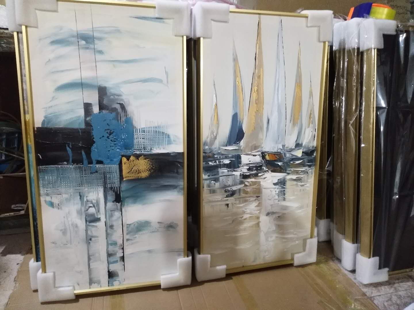 现代简约油画海洋关系列铝合金纯手绘装饰画细节图