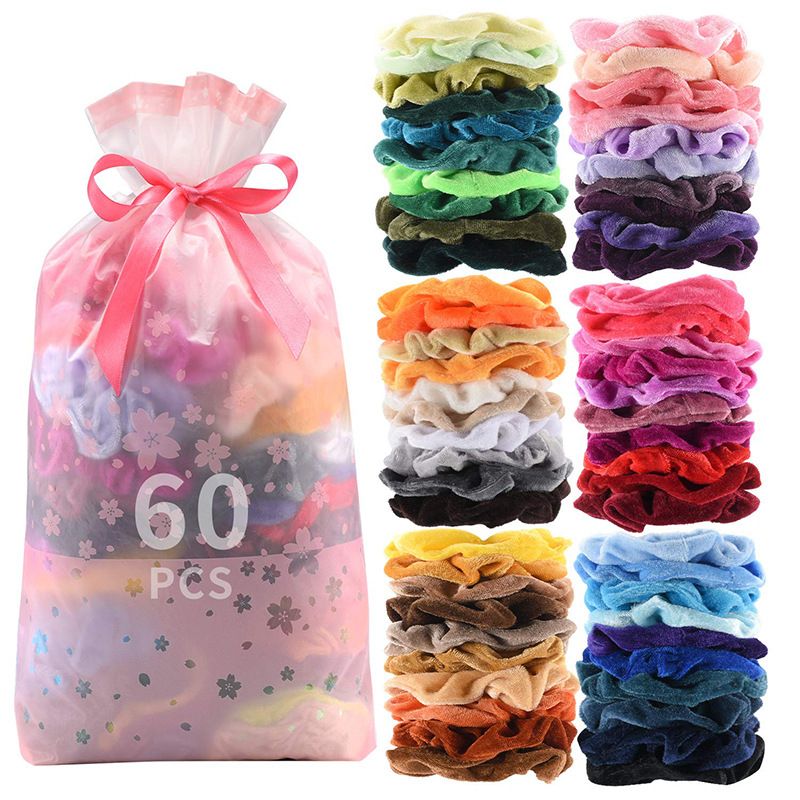 Cross-border exclusive European and American velvet hair bands, 60-color set of velvet large intestine hair bands, golden velvet large intestine hair accessories Application Scenario