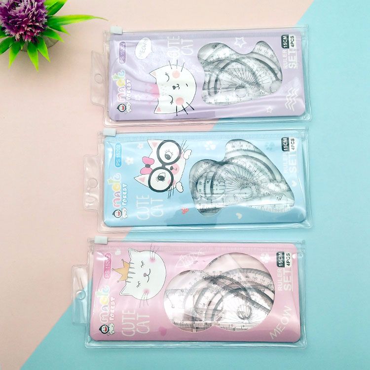 Wholesale Fantasy Forest plastic sleeve ruler multi-functional primary school ruler set details Picture