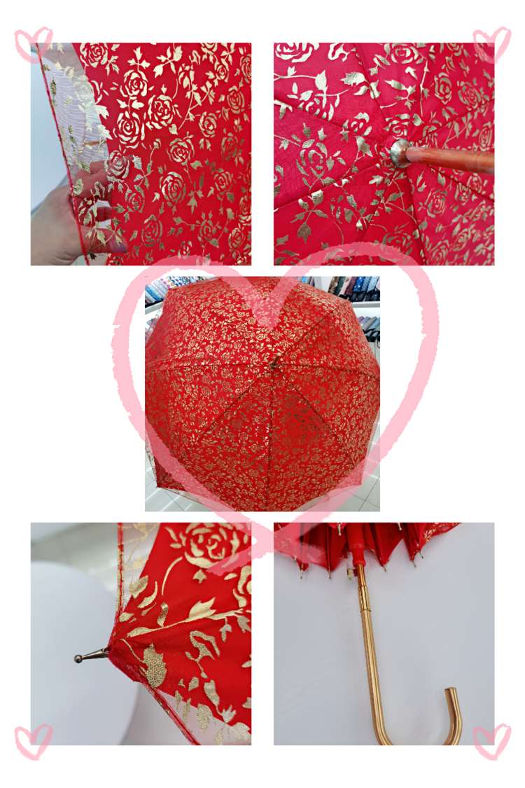 The bride's umbrella is a full sheet of gold-threaded embroidered wedding umbrella and a big red umbrella Application Scenario