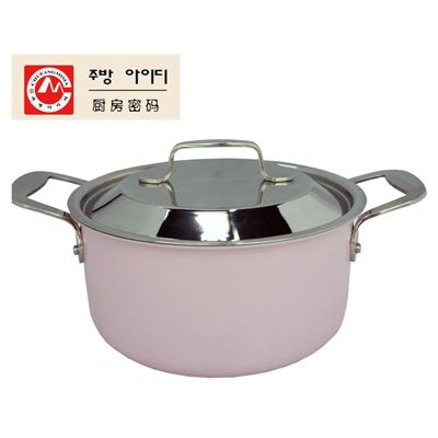 Código de cocina coreano original importado rosa tres capas de acero inoxidable doble mango olla 20cm