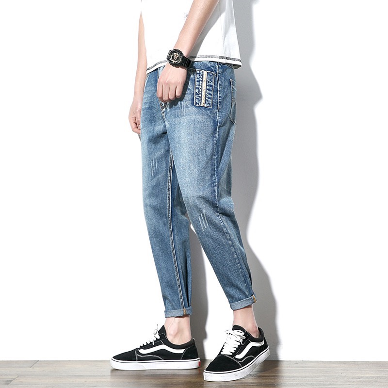 Autumn new light color nine-point jeans men Korean version of the trend fat loose movement big size small foot haren pants thumbnail