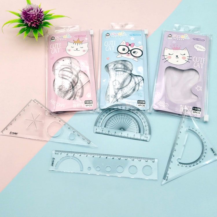 Wholesale Fantasy Forest plastic sleeve ruler multi-functional primary school ruler set Specification image