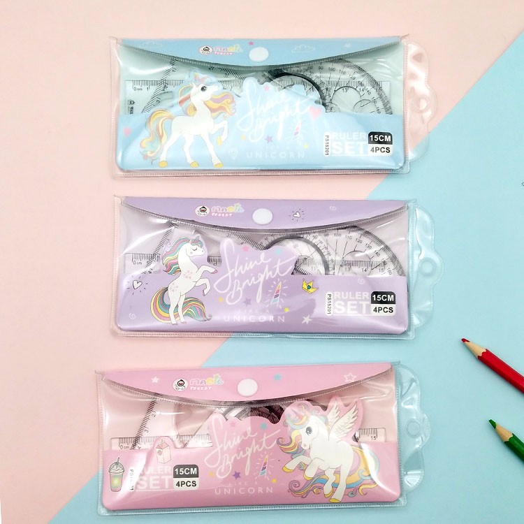 Factory direct sales 15cm Unicorn ruler set, cute Korean version, fresh and creative ruler set detail image 1