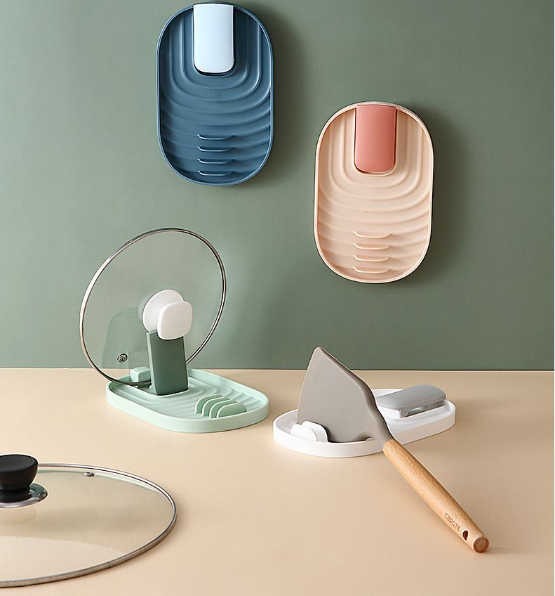 Multifunctional pot lid holder Foldable seating countertop perforation-free kitchen household plastic spatula tray