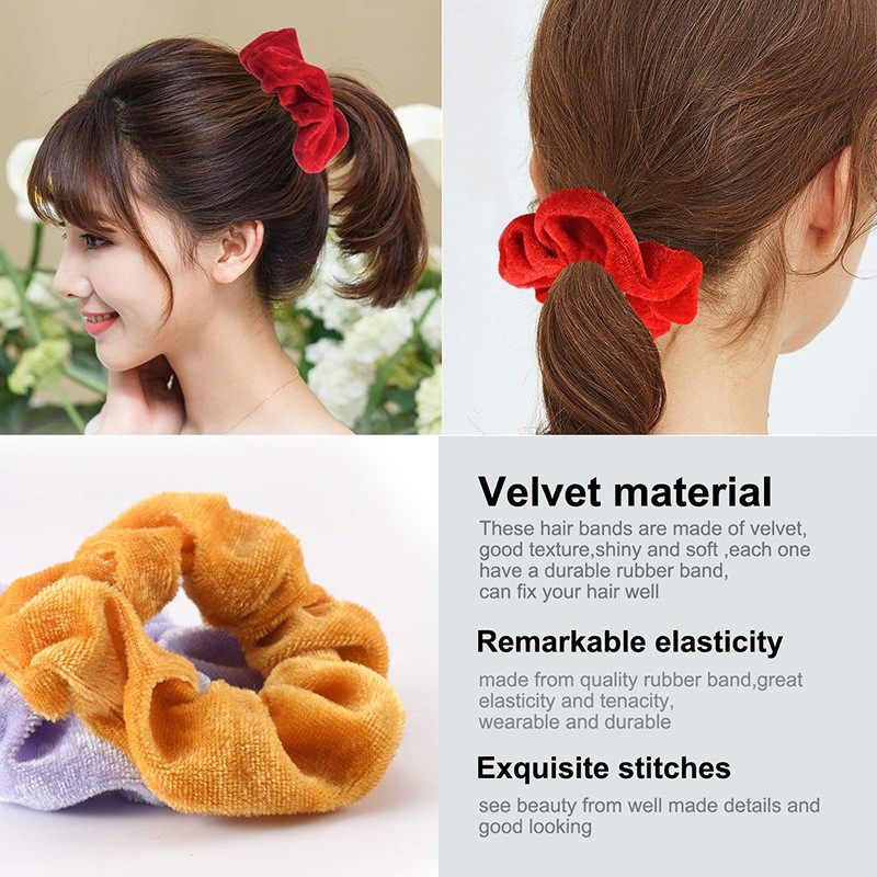 Cross-border exclusive European and American velvet hair bands, 60-color set of velvet large intestine hair bands, golden velvet large intestine hair accessories detail image 5
