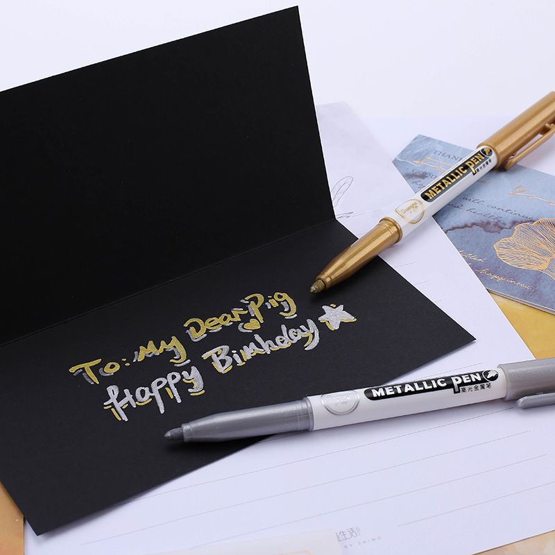 Guangna 560 gold and silver pen sign-in signature pen Greeting card DIY album Mark Black card pen Metallic color craft pen Specification image