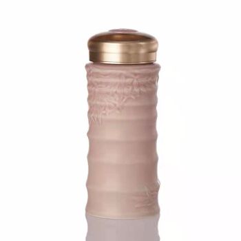 【 Gan Tang Xuan 】 Special Offer: Creative Gift - Bamboo-Joint Portable Ceramic Water Cup, Double-layer 350ml Item Picture