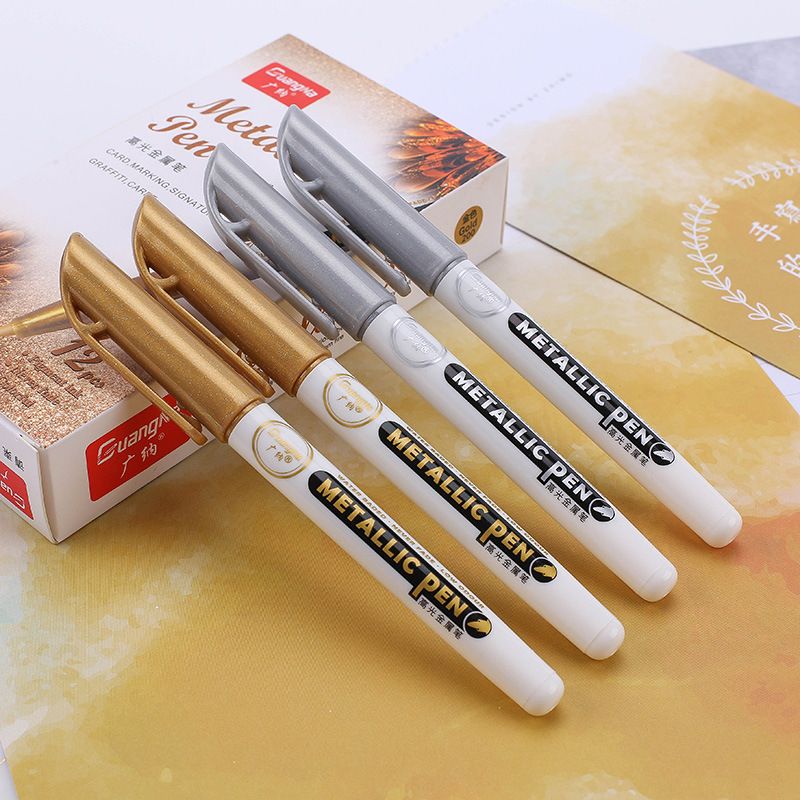 Guangna 560 gold and silver pen sign-in signature pen Greeting card DIY album Mark Black card pen Metallic color craft pen