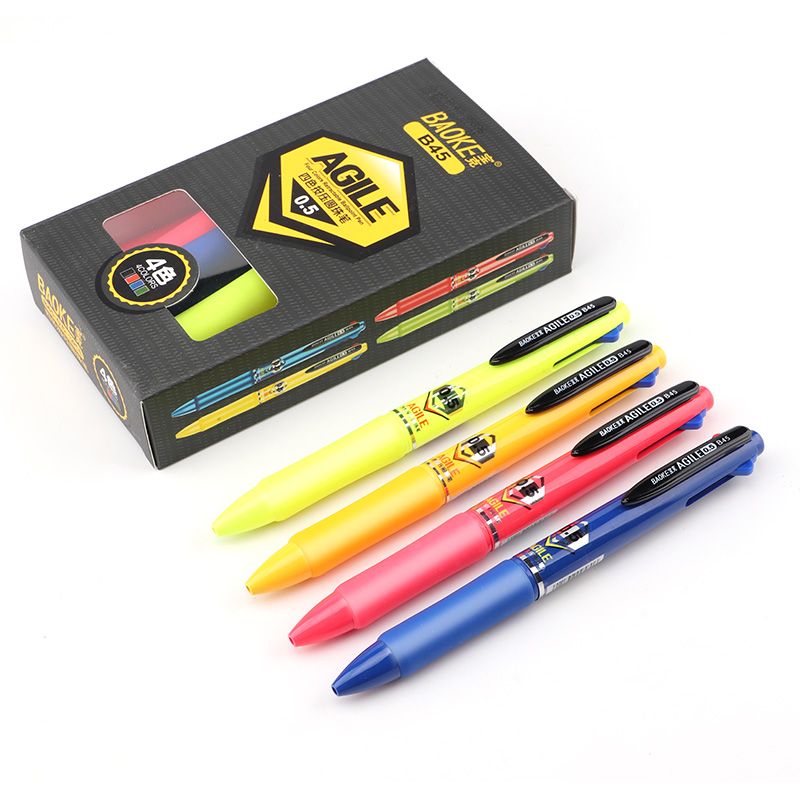 Wholesale of B45 multi-color press ballpoint pen, four-color press plastic gel pen and student drawing signature pen