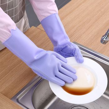 厂家直销多功能厨房家务刷碗神器隔热防水硅胶手套洗碗手套详情图2