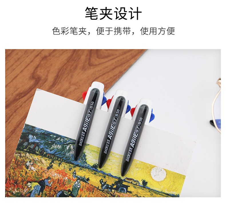 Wholesale of B50 multi-color press ballpoint pen, three-color press plastic gel pen and student drawing signature pen detail image 9
