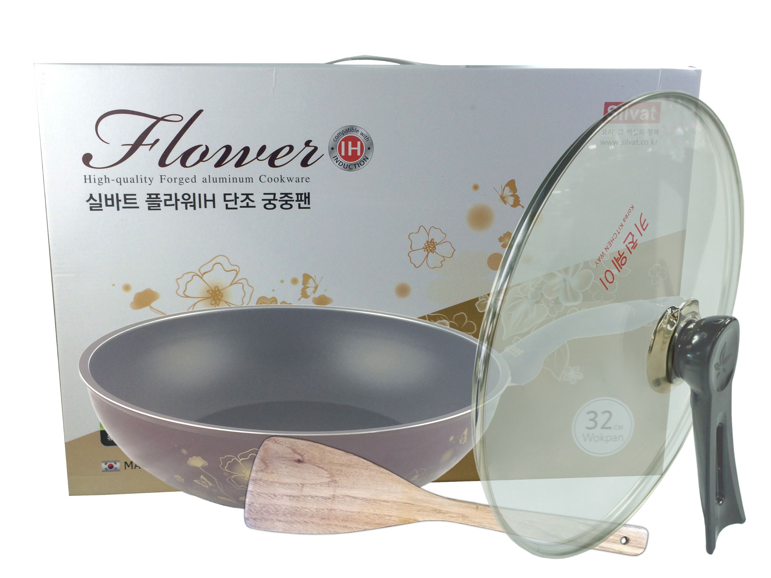 Kitchen code: Korean imported kitchenware, wine red universal non-stick wok, 30cm Specification image