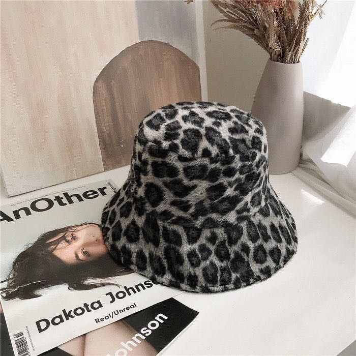 Autumn and winter fisherman hat leopard print black gray thumbnail