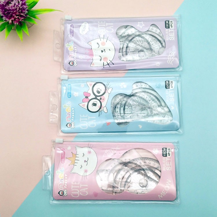 Wholesale Fantasy Forest plastic sleeve ruler multi-functional primary school ruler set pic 2