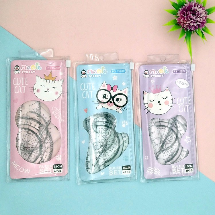 Wholesale Fantasy Forest plastic sleeve ruler multi-functional primary school ruler set pic 1