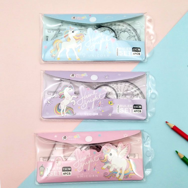 Factory direct sales 15cm Unicorn ruler set, cute Korean version, fresh and creative ruler set