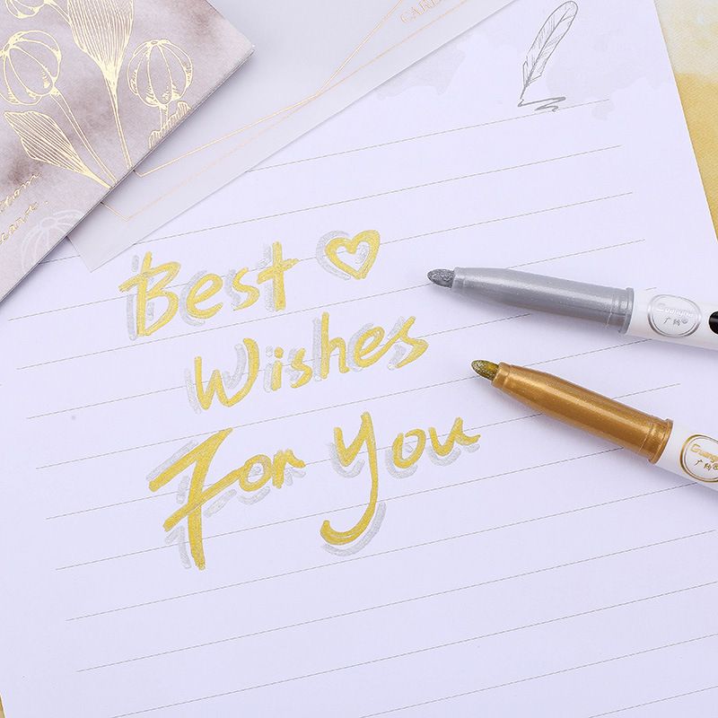 Guangna 560 gold and silver pen sign-in signature pen Greeting card DIY album Mark Black card pen Metallic color craft pen details Picture