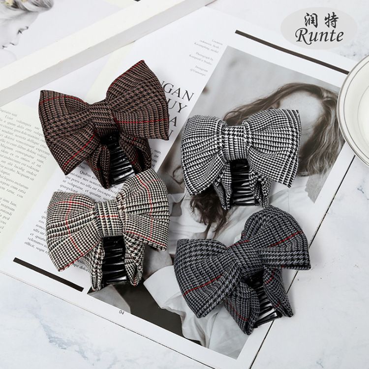 New Korean-style women's hair accessory grab clip, fabric checkered bow hair clip, thousand bird checkered bow grab clip can be customized