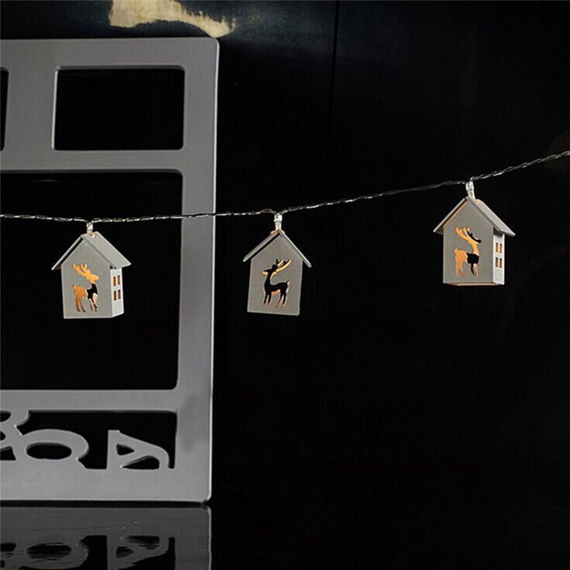 New 10-LED wooden house light string in stock, creative colored led festival decoration, warm White House light string Specification image