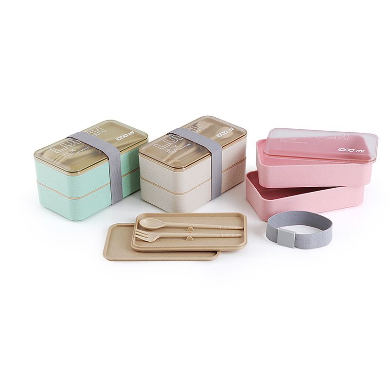 Wheat And Orange Straw Lunch Box 1000Ml Large Capacity Double Layer Bento Box Elastic Fashion Portable Lunch Box