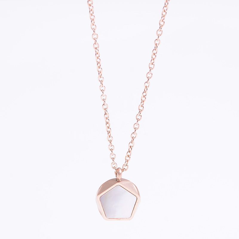 Japanese and Korean fashion new shell pentagonal necklace titanium steel plated 18k rose gold clavicle chain for women accessories thumbnail