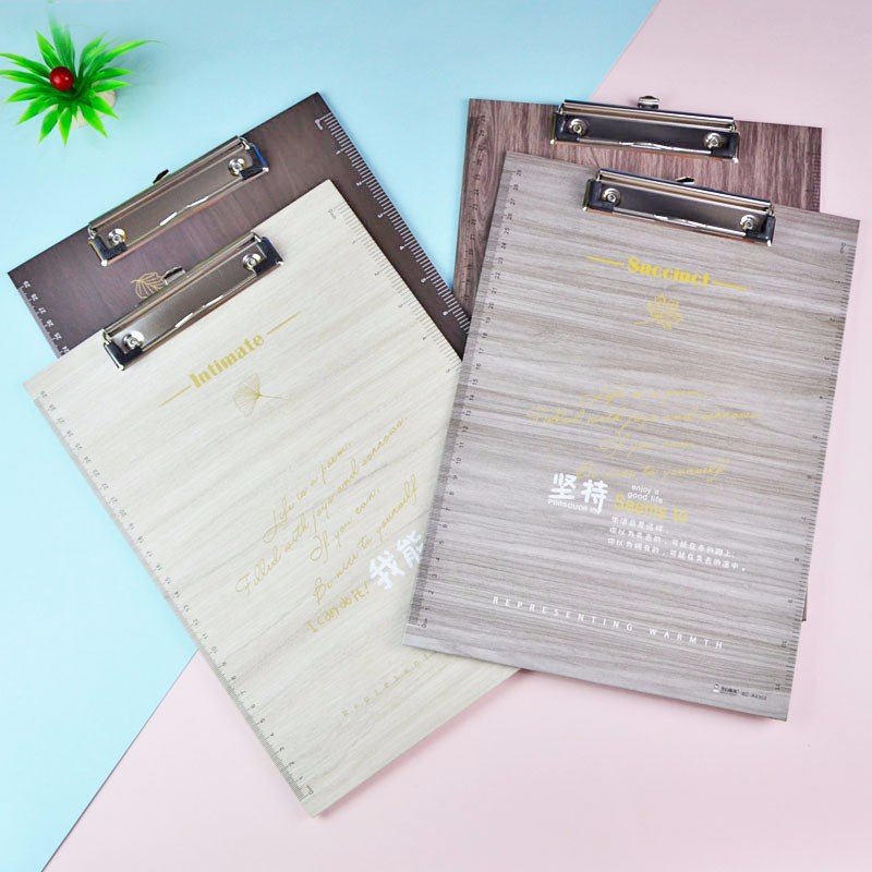 Wholesale of fashionable wood-grain cardboard clips, business board clips and student A4 writing boards in stock detail image 3