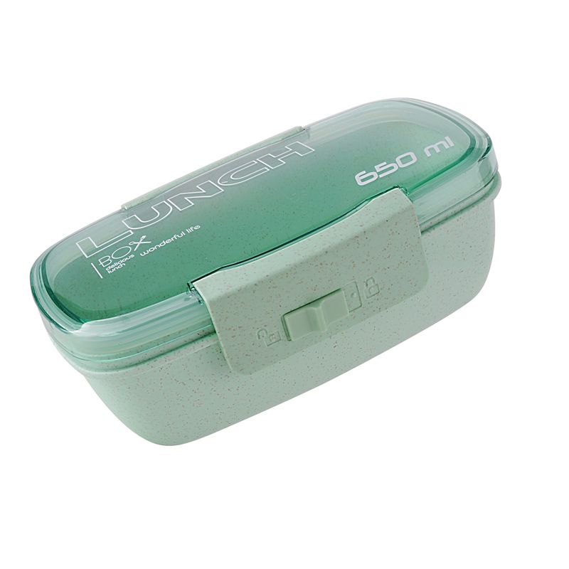 Wheat Straw Lunch Box Sealed Single-Layer Bento Box With Spoon And Fork Set Lunch Box In Student Dining Hall Application Scenario