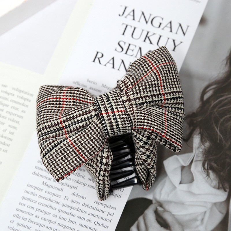 New Korean-style women's hair accessory grab clip, fabric checkered bow hair clip, thousand bird checkered bow grab clip can be customized detail image 4