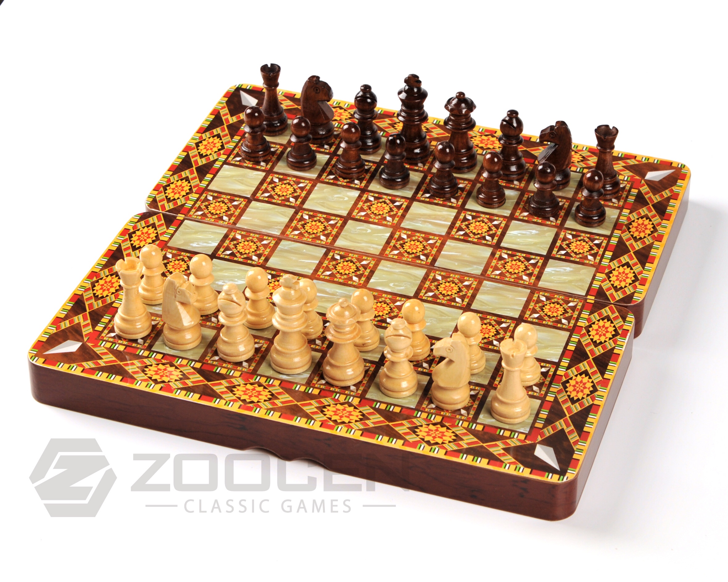 木质折叠国际象棋3 in 1 Wooden Board Chess Backgammon Checkers细节图