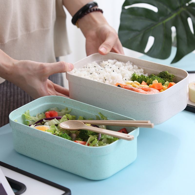 Japanese Wheat Straw Single-Layer Lunch Box Students Can Microwave With Tropical Cover Bento Box Office Lunch Box Specification drawing