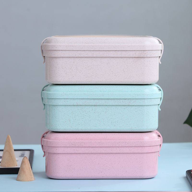 Japanese Wheat Straw Single-Layer Lunch Box Students Can Microwave With Tropical Cover Bento Box Office Lunch Box Application Scenario