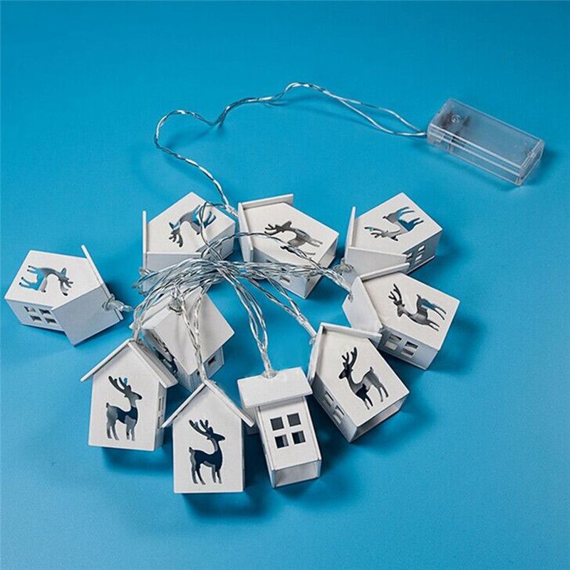 New 10-LED wooden house light string in stock, creative colored led festival decoration, warm White House light string details Picture