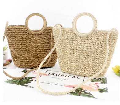 Ins New Round Notch Straw Bag Single Shoulder Casual Braided Bag Beach Bag Fashion Women's Bag