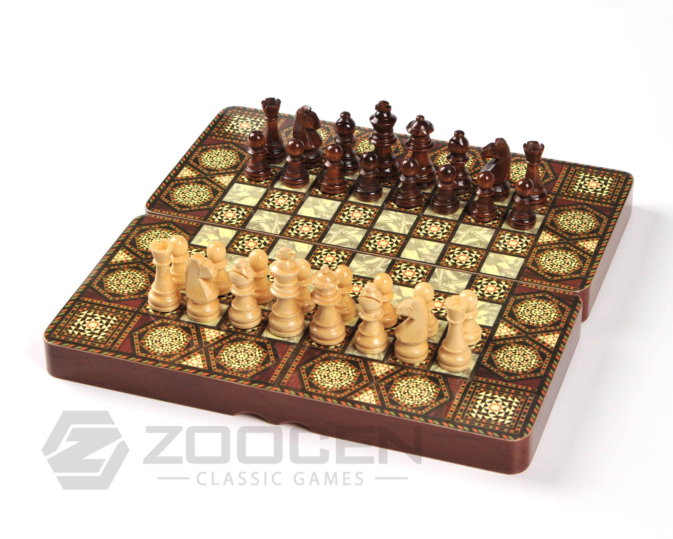 木质折叠国际象棋3 in 1 Wooden Board Chess Backgammon Checkers产品图