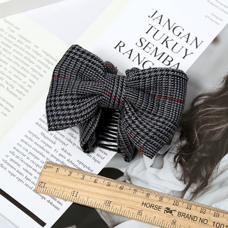 New Korean-style women's hair accessory grab clip, fabric checkered bow hair clip, thousand bird checkered bow grab clip can be customized detail image 2
