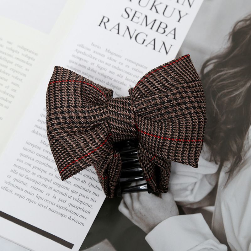 New Korean-style women's hair accessory grab clip, fabric checkered bow hair clip, thousand bird checkered bow grab clip can be customized Specification image